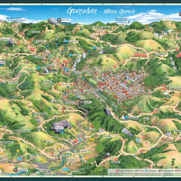 Mapa de Gonçalves, Minas Gerais - Estilo convencional. 