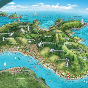 Mapa turístico e ilustrado de Ilhabela, Ilustração Roberto Torrubia 